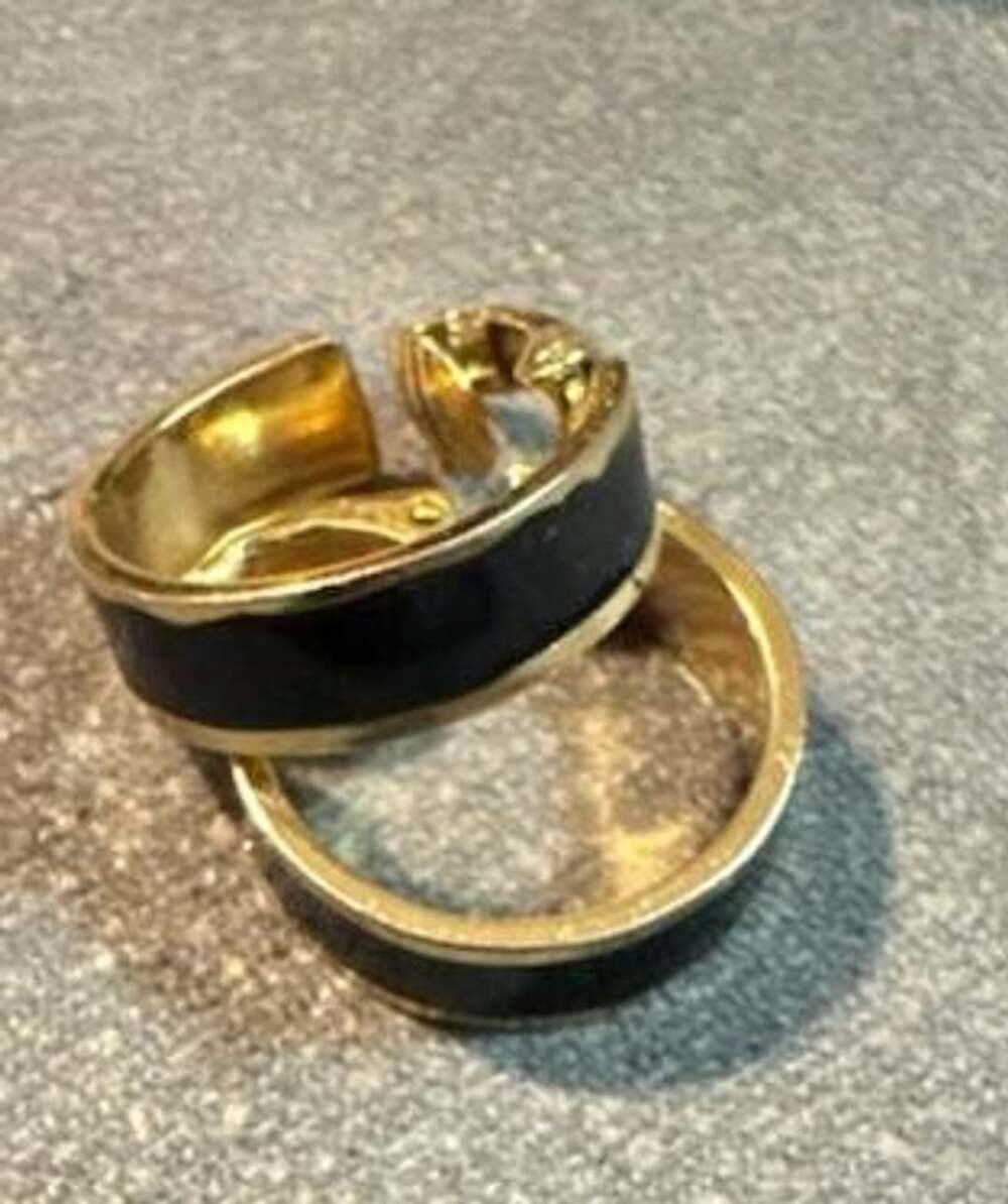 Anne Klein Gold Tone Black Enamel Clip-On Hoop Earrings
